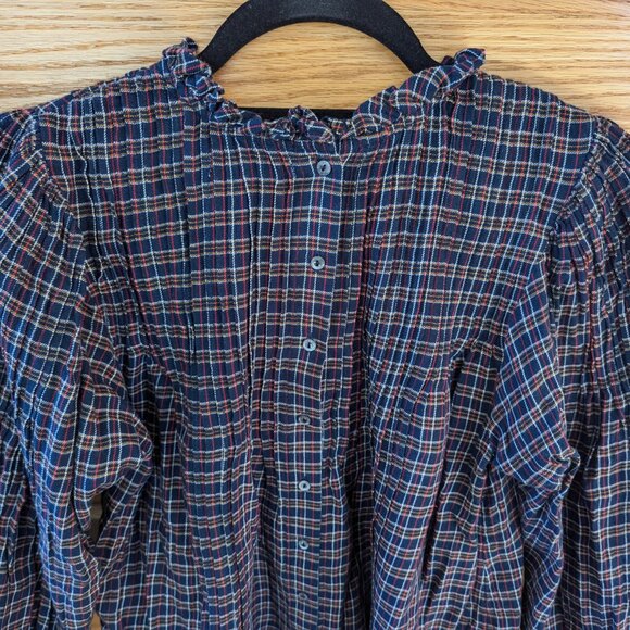 Doen Plaid Blouse in Navy and Red - Picture 5 of 11